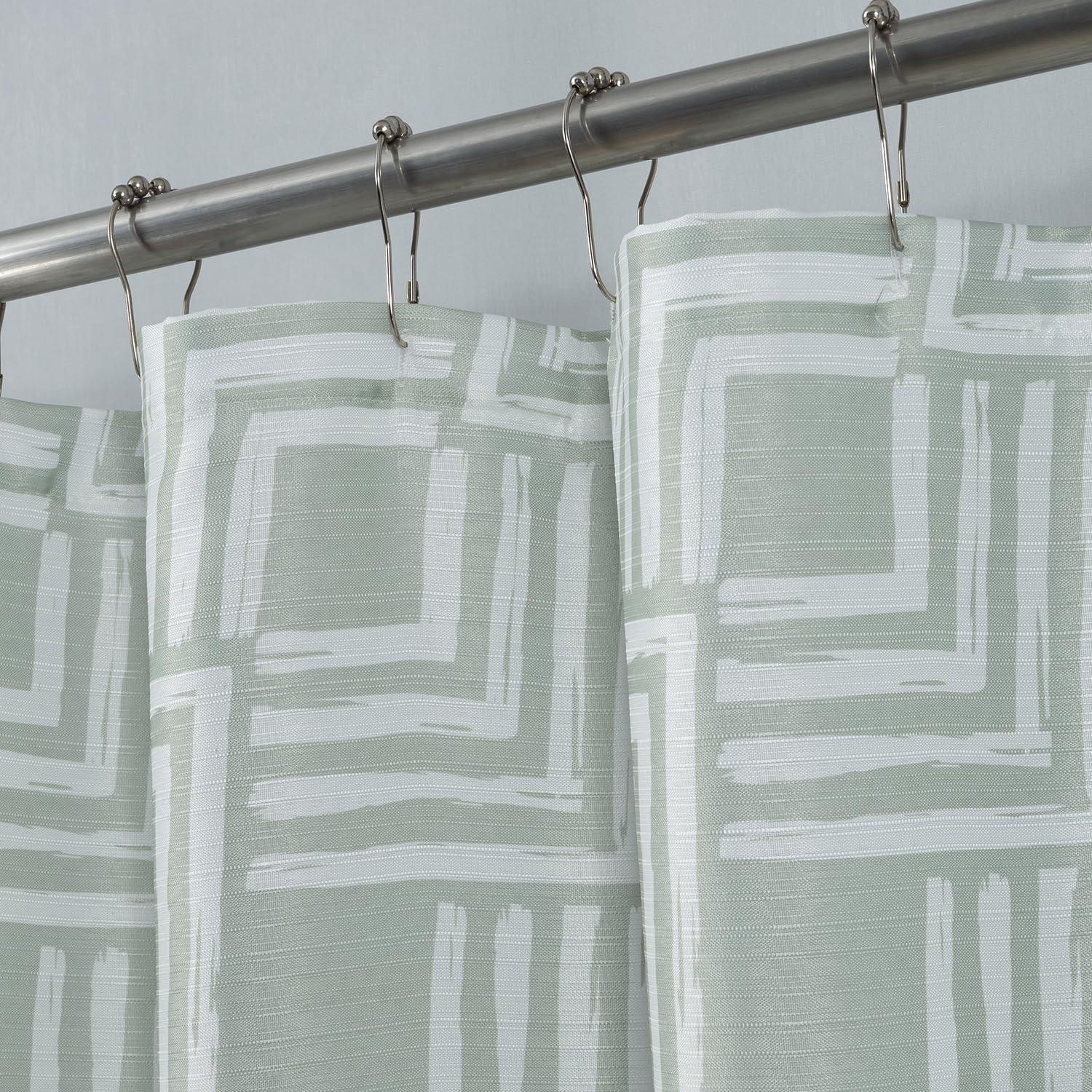 Sage Green and White Geometric Fabric Shower Curtain, 72 x 70 inches