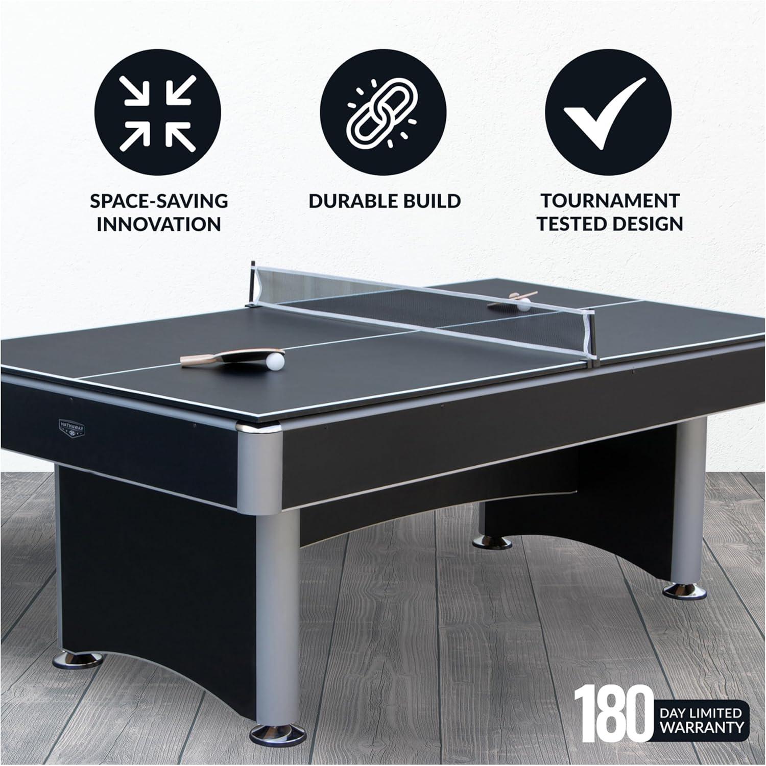 Hathaway Games Hathaway Maverick Deluxe 7 Ft Pool Table, with Ping Pong Multi Game Combo Tables for Family Recreation Game Rooms – Includes Billiard Balls, Cues, Paddles, Brush & More