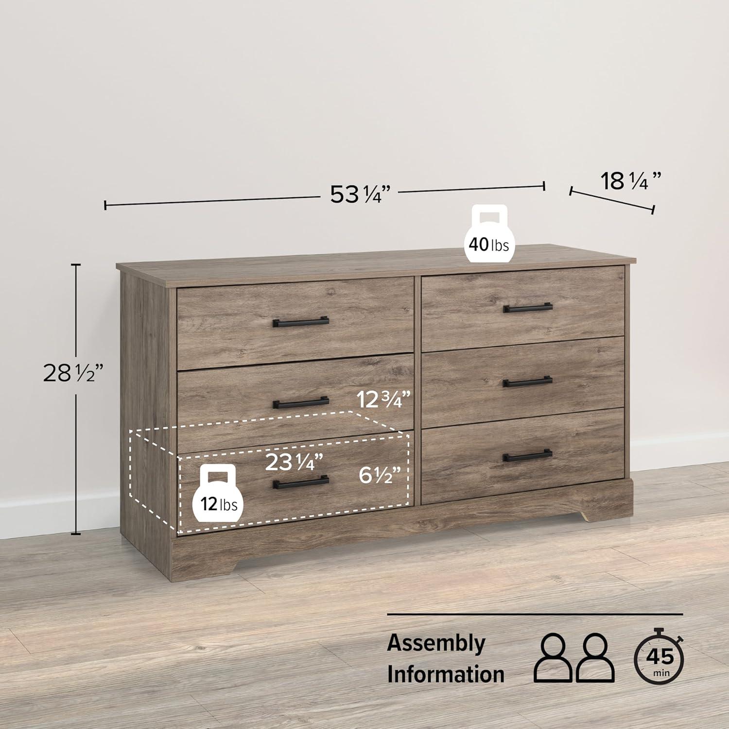 Prepac Rustic Ridge Farmhouse 6 Drawer Bedroom Dresser