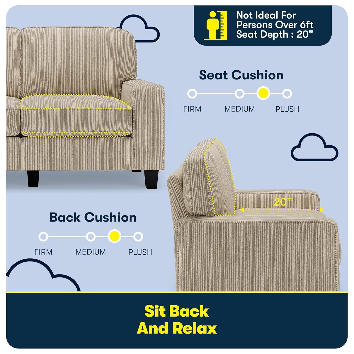 Serta Palisades 61" Track Arm Sofa, Easy Care Fabric, Soft Pillow Back, Pocket Coil Seat Cushions
