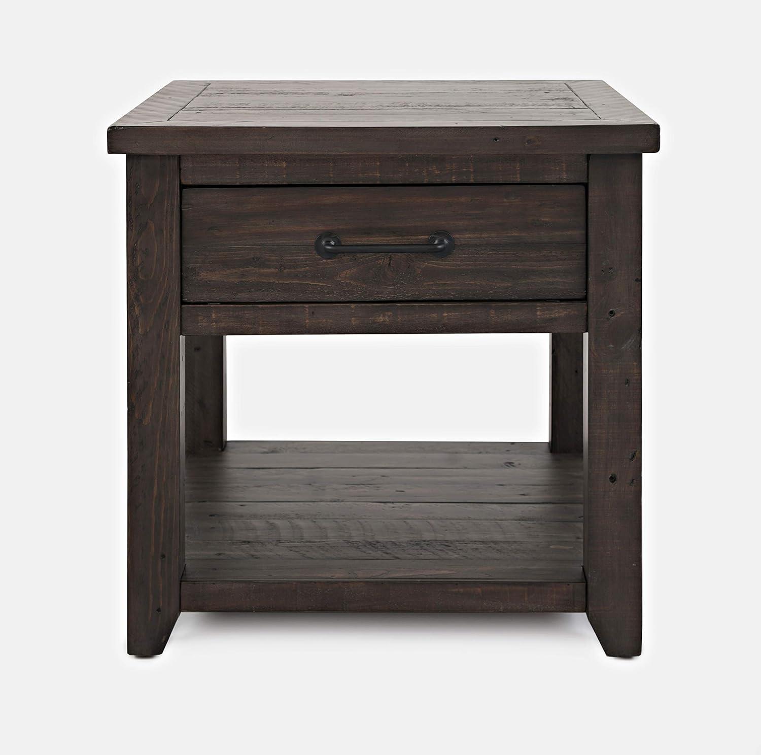 Barnwood Brown Rustic Wood End Table with Drawer and Shelf