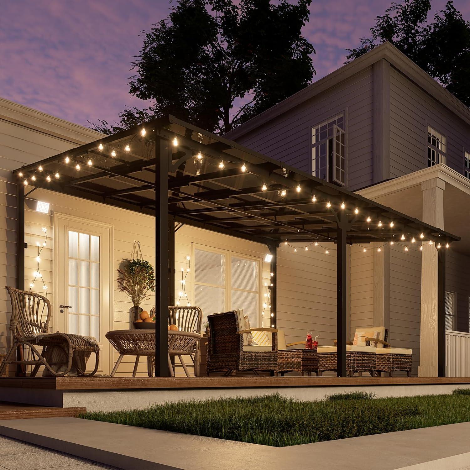 MEISSALIVVE Gazebo, Wall Mounted Gazebo, Lean To Metal Awnings Gazebos, Gazebo Pergola With Sloped Roof, Outdoor Patio Gazebo Awning For Backyard, Deck