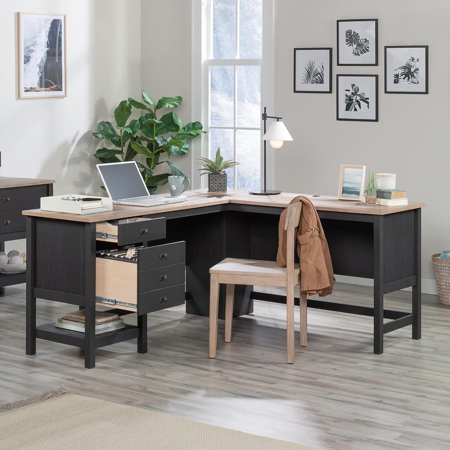 Sauder Cottage Road L-Shape Desk, Raven Oak Finish