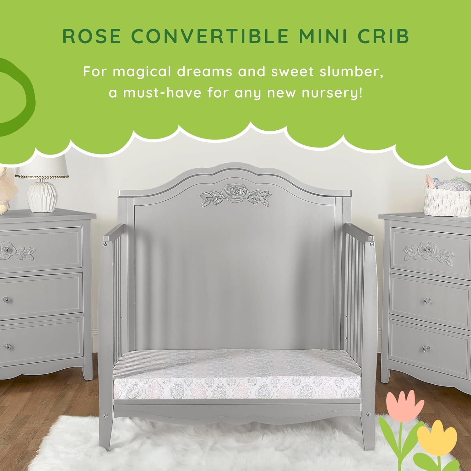 Dream On Me Jasmine 4-in-1 Convertible Mini Crib, New Zealand Pinewood, White