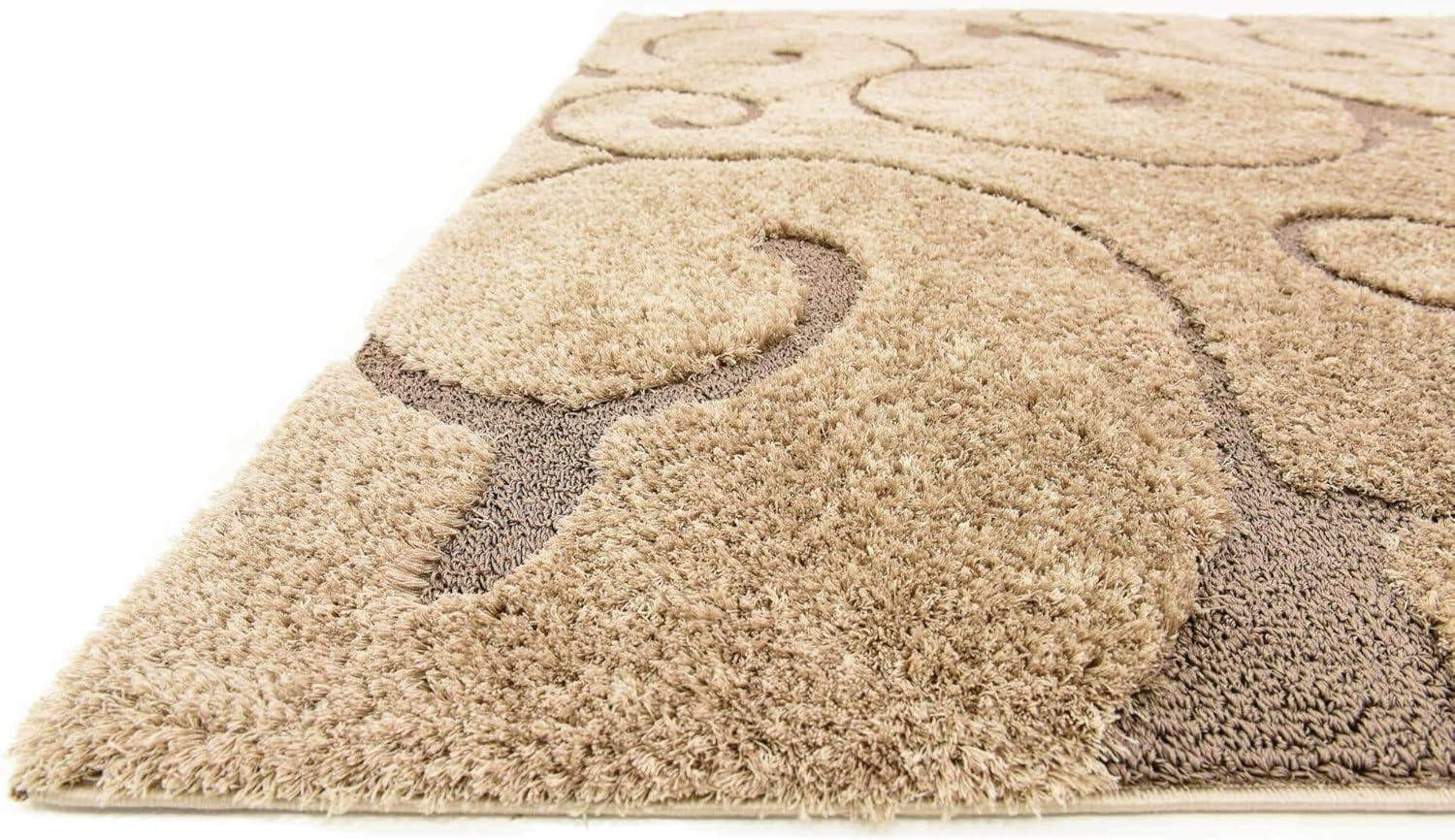 Light Brown Floral Shag Easy-Care Rectangular Area Rug, 9' x 12'