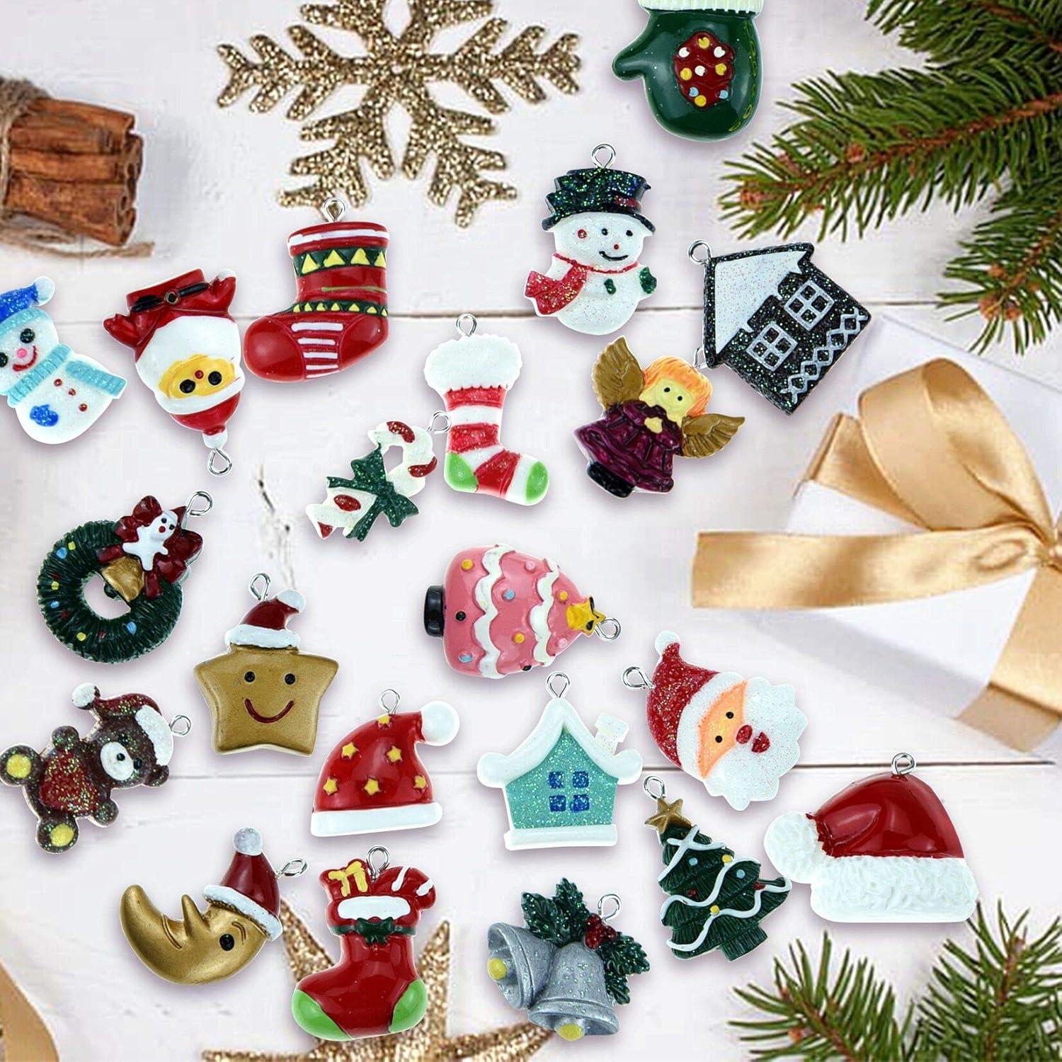 Christmas Tree Ornaments Decoration Mini Rustic Christmas Miniature Hanging Ornaments Resin Christmas Figurines for Xmas Party Multicolor 30Pcs
