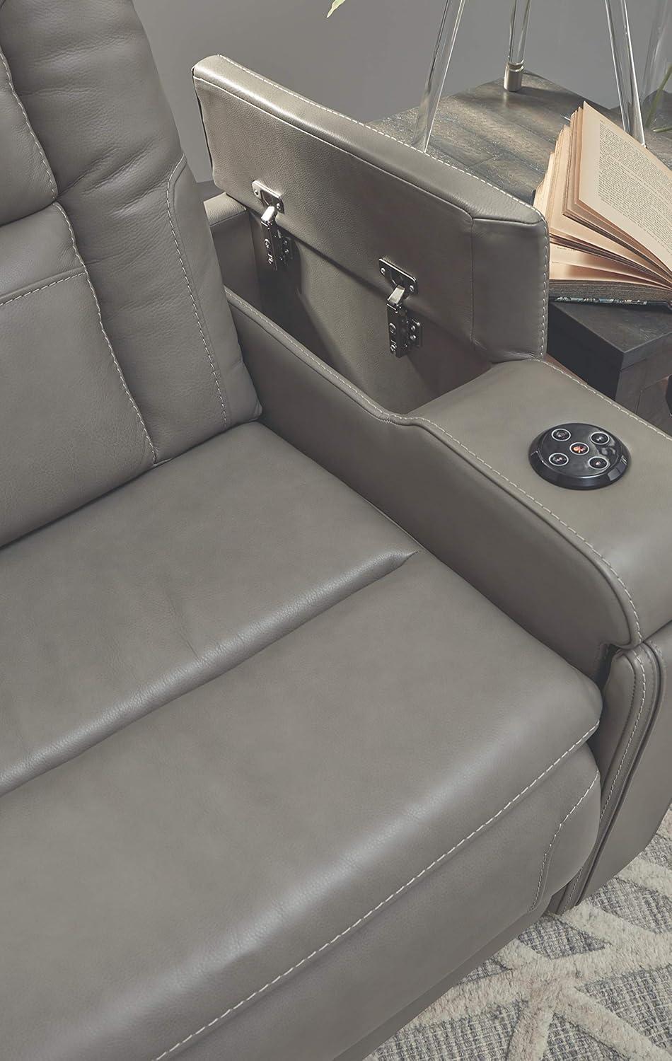 Gray Leather Power Recliner with Bluetooth Speakers