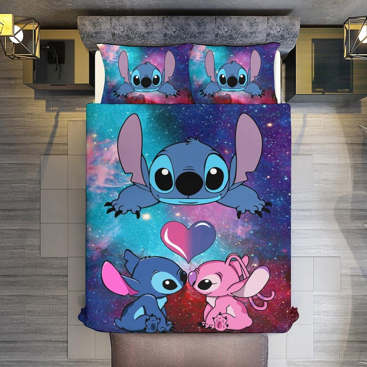 Twin Size Blue and Pink Cartoon Galaxy Bedding Set