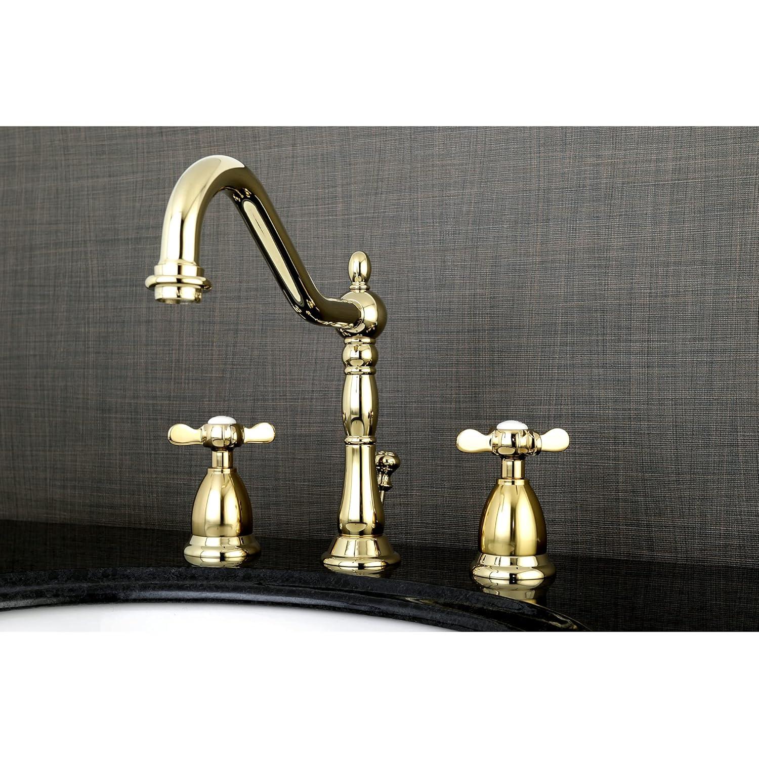 Kingston Brass KS1992BEX Kingston Brass Essex Two-Handle 3-Hole Deck Mount Widespread Bathroom Faucet with Brass Pop-Up Drain