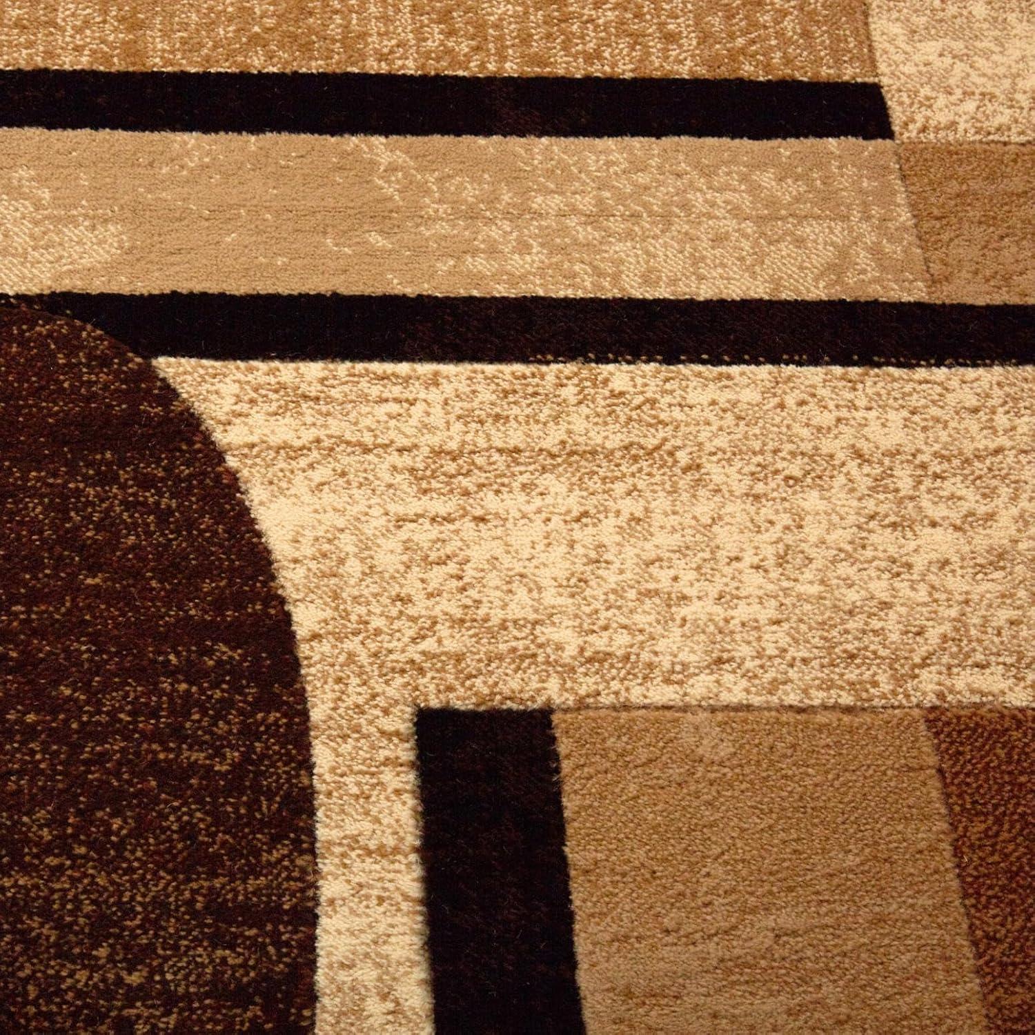 Tribeca Brown and Beige Geometric Synthetic Area Rug Set