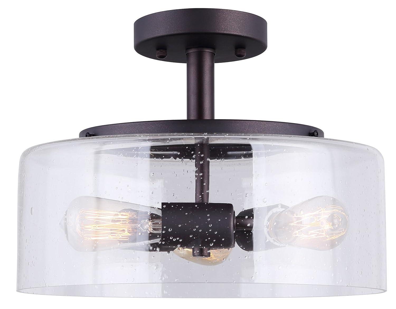Nash 3-Light Oil Rubbed Bronze Semi-Flush Mount with Seeded Glass