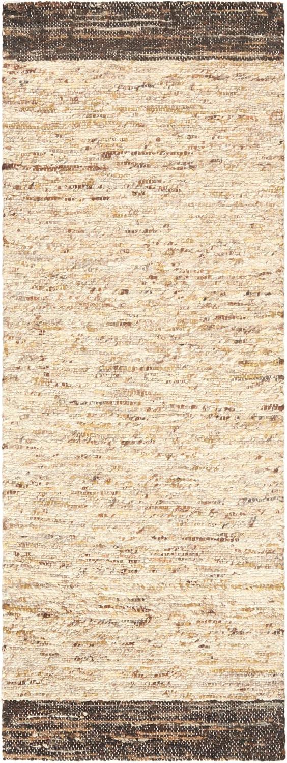 Beige and Dark Brown Wool Flat Woven Runner Rug