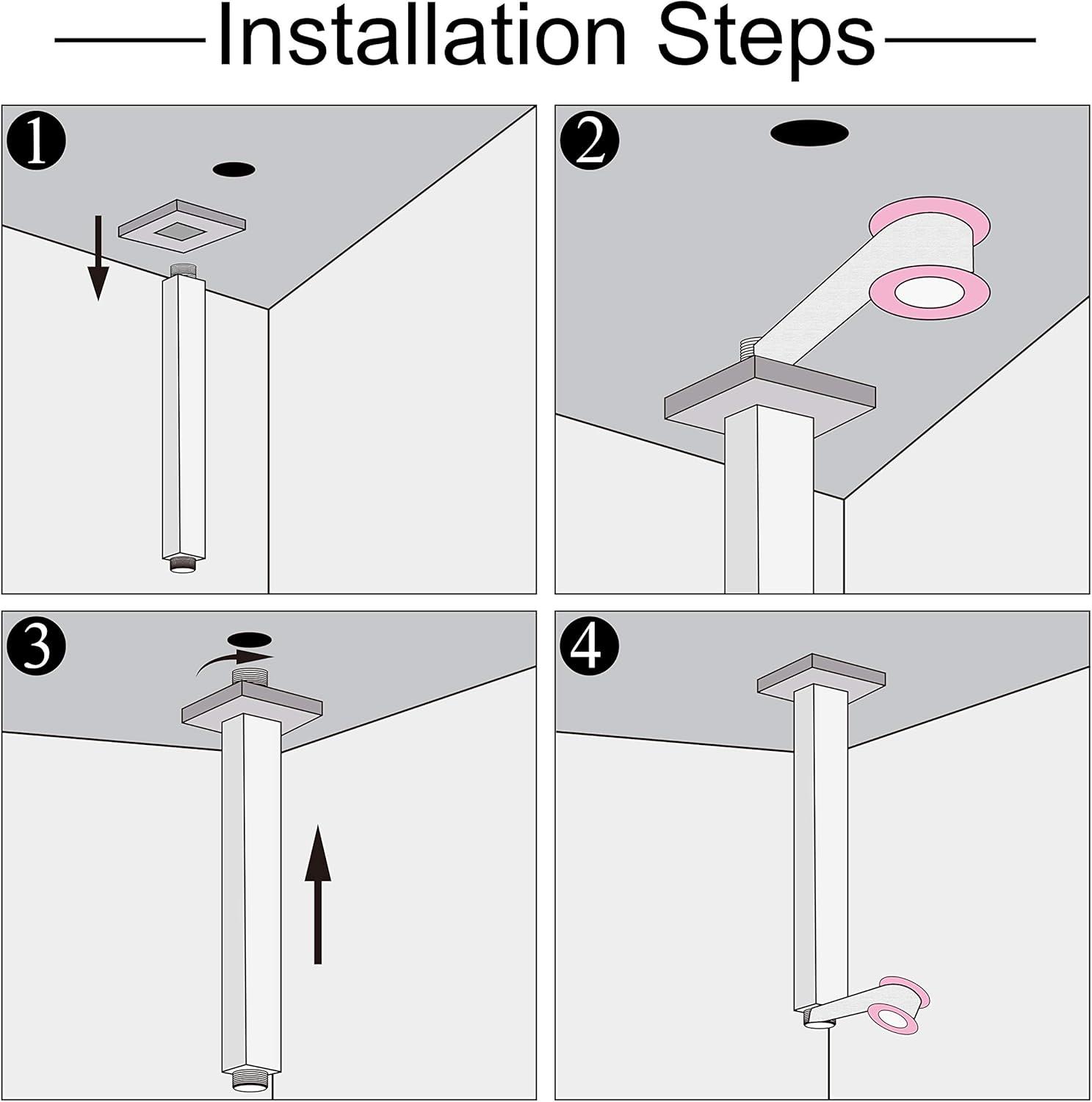 Matte Black 12-Inch Ceiling Mounted Square Shower Arm