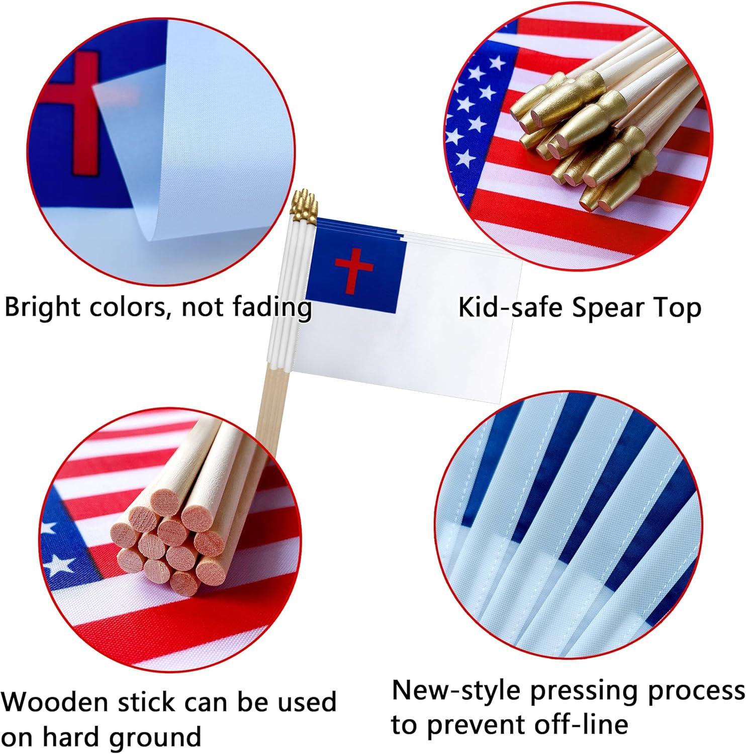 Anley Christian Mini Flag 12 Pack - Hand Held Small Miniature Christian Flags 5" x 8"