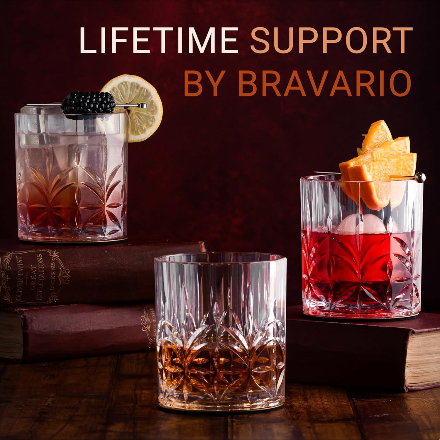 Bravario Unbreakable Plastic Whiskey Glasses | Shatterproof 100% Tritan Double Rocks | Dishwasher-Safe | BPA-free | Perfect for Outdoor Cocktail Bourbon | 13 oz, Set of 6