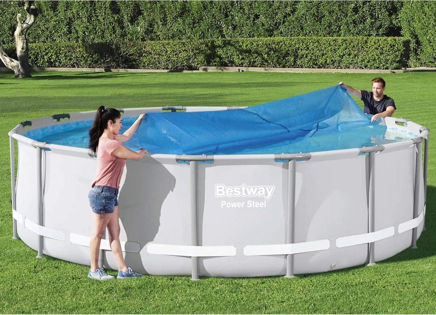 Bestway Flowclear 15 Feet Round Above Ground Solar Pool Cover Only for Pool Water Maintenance of Swimming Pools 16 Feet in Diameter, Blue