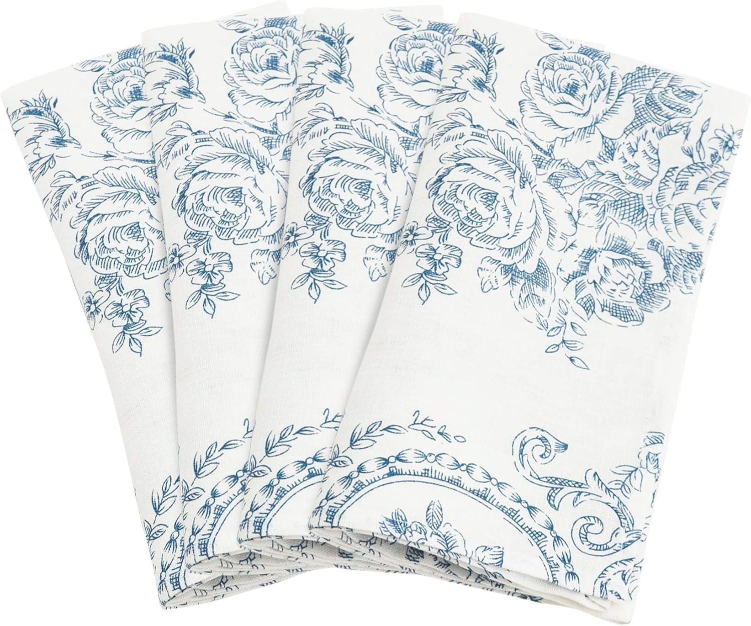 Toile Floral Linen Napkins Set of 4 - 20"