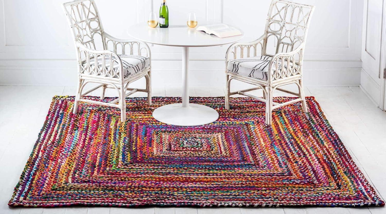Unique Loom Braided Chindi Collection Area Rug - Layer (10'  Square Multi/Blue)