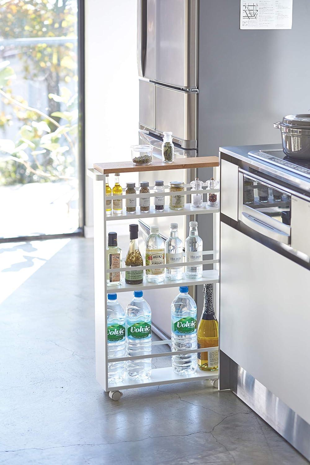 Yamazaki Tower White Rolling Slim Storage Cart With Handle