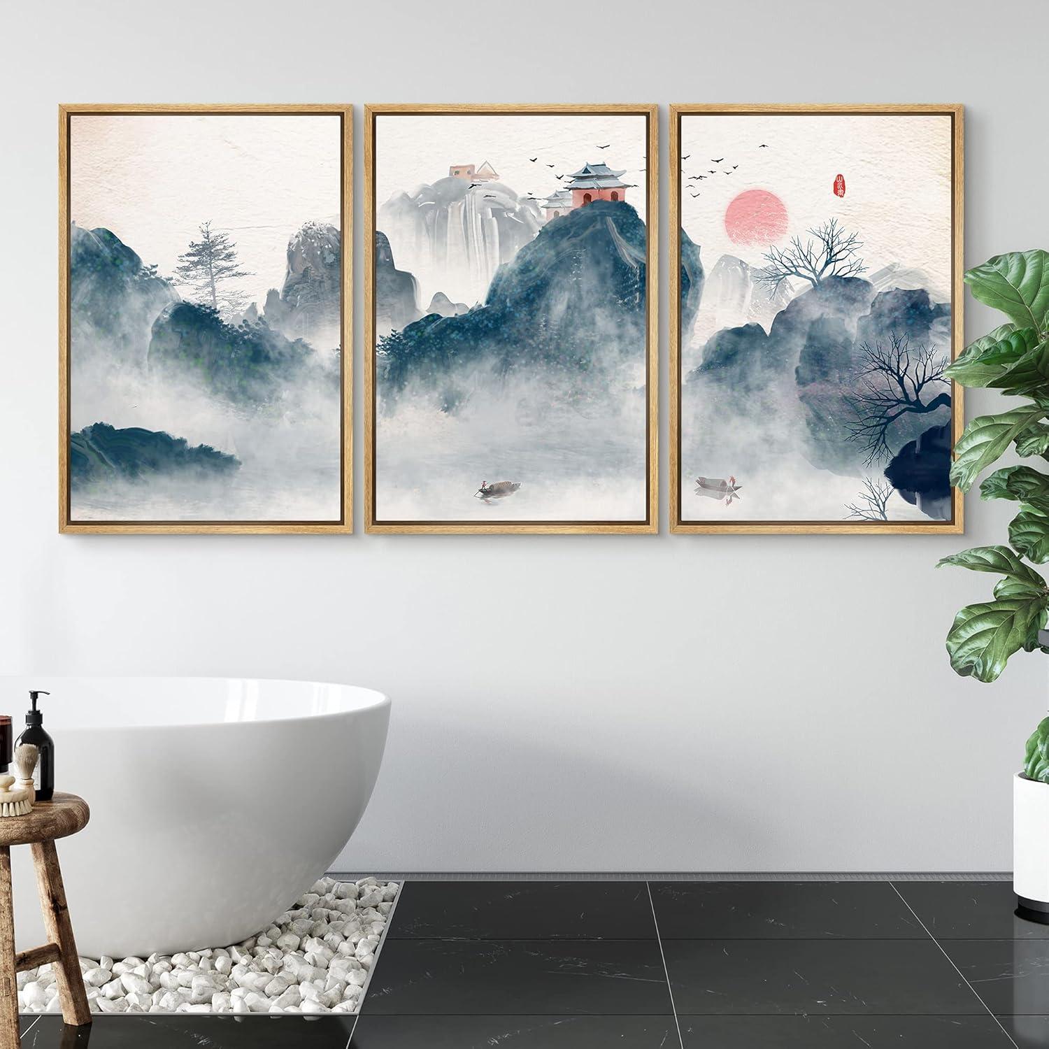 Zen Landscape Abstract Framed Canvas Wall Art Set