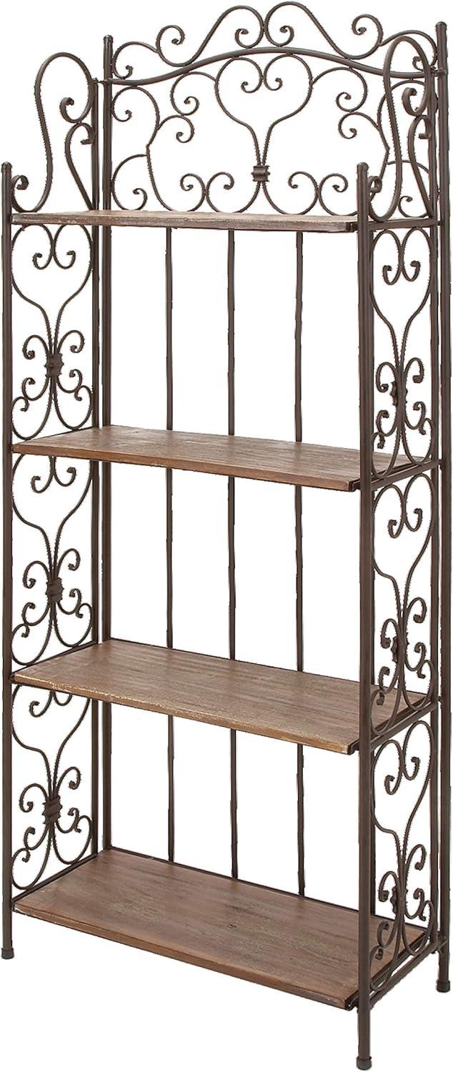 Farmhouse Brown Wood and Iron Baker's Rack