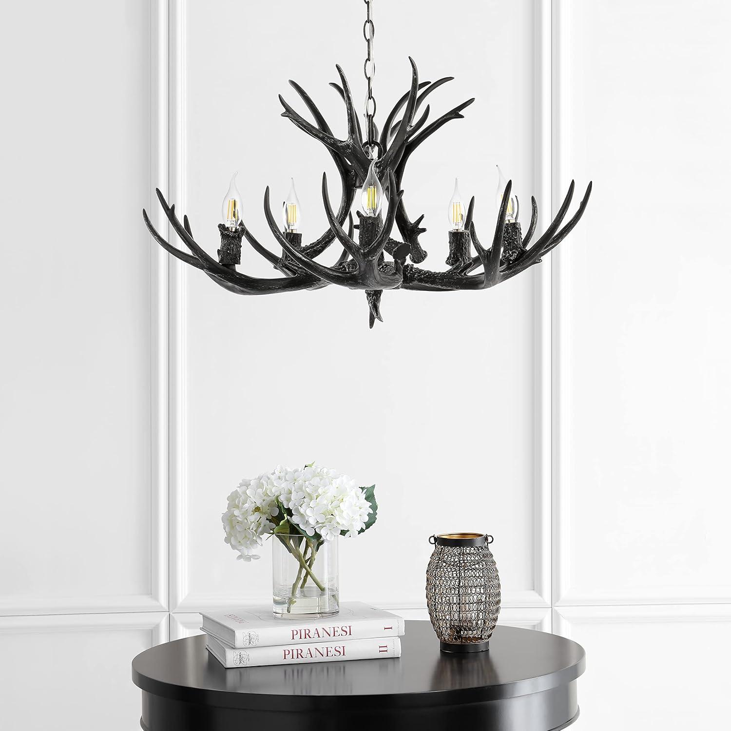 JONATHAN Y JYL6300C Eldora 30" 5-Light Rustic Farmhouse Iron LED Chandelier, Bohemian, Contemporary, Modern, Transitional for living room, dinning room, bedroom, office Bulb Included, Black