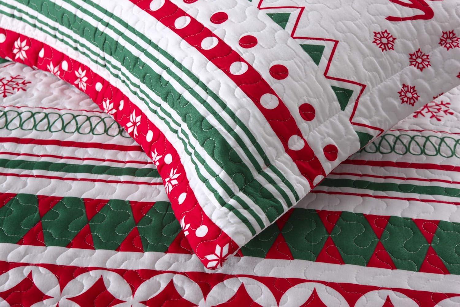 Twin Red and White Microfiber Reversible Kids Quilt Set