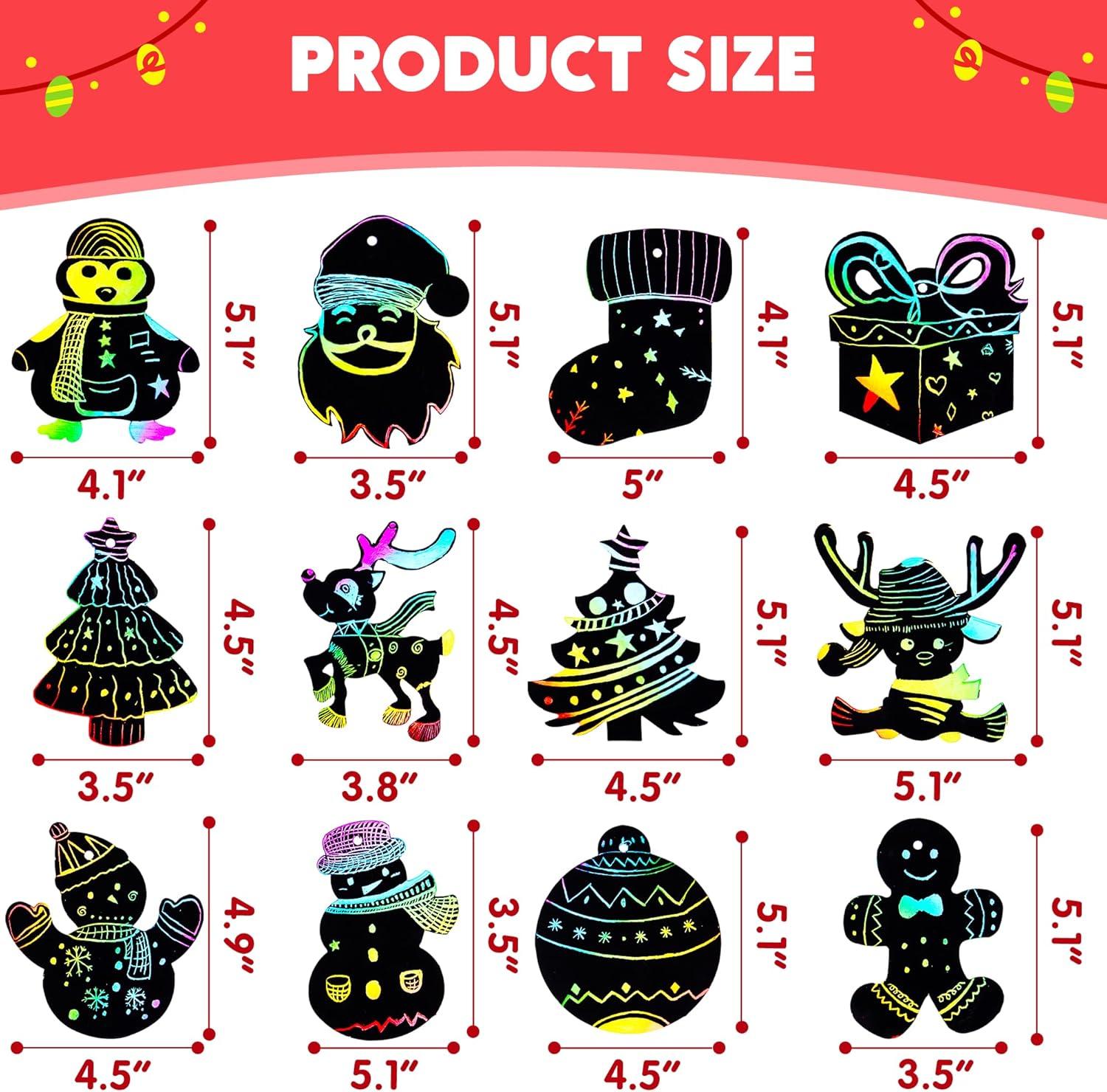 JOYFY 72pcs Rainbow Christmas Scratch Cards Ornament