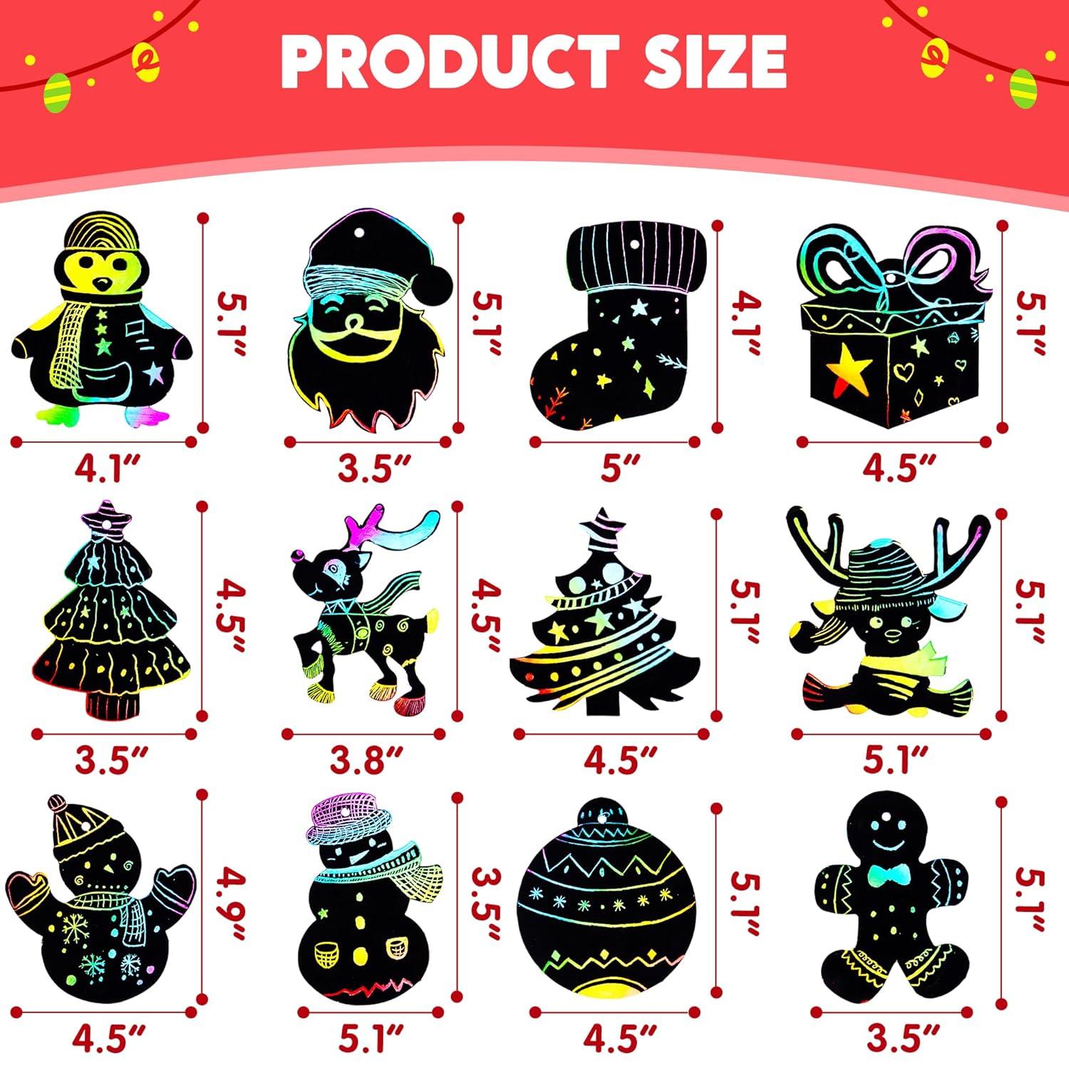 JOYFY 72pcs Rainbow Christmas Scratch Cards Ornament