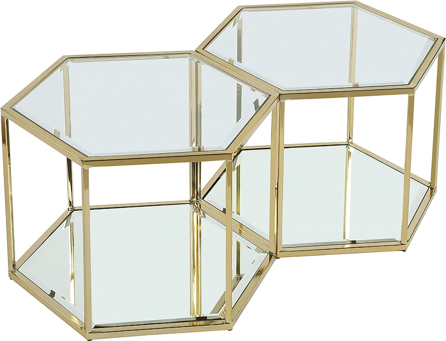 Elegant Brushed Gold and Glass Modular Coffee Table Set
