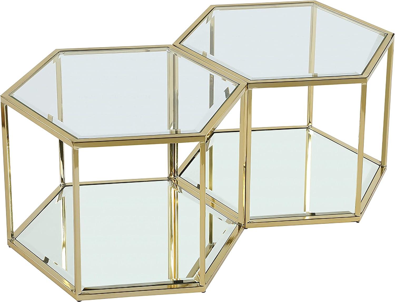 Elegant Brushed Gold and Glass Modular Coffee Table Set