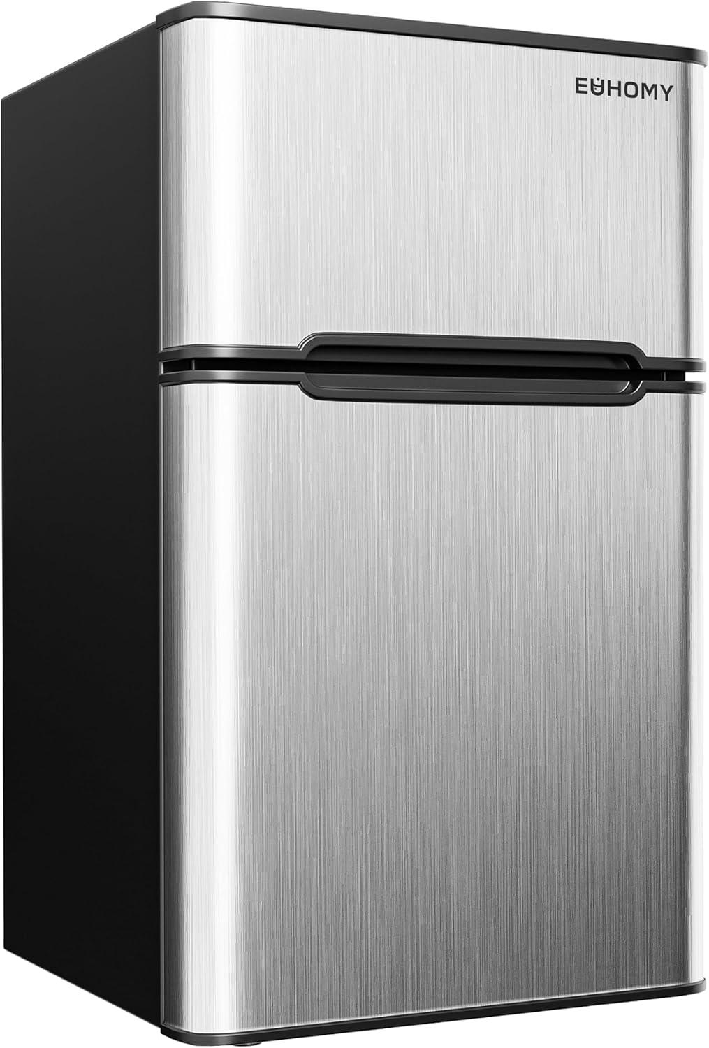 Compact Silver Stainless Steel Mini Fridge with Freezer