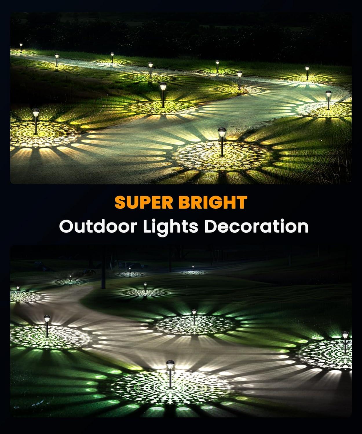 Super Bright Solar LED Pathway Lights with Petal Pattern, 8 Pack