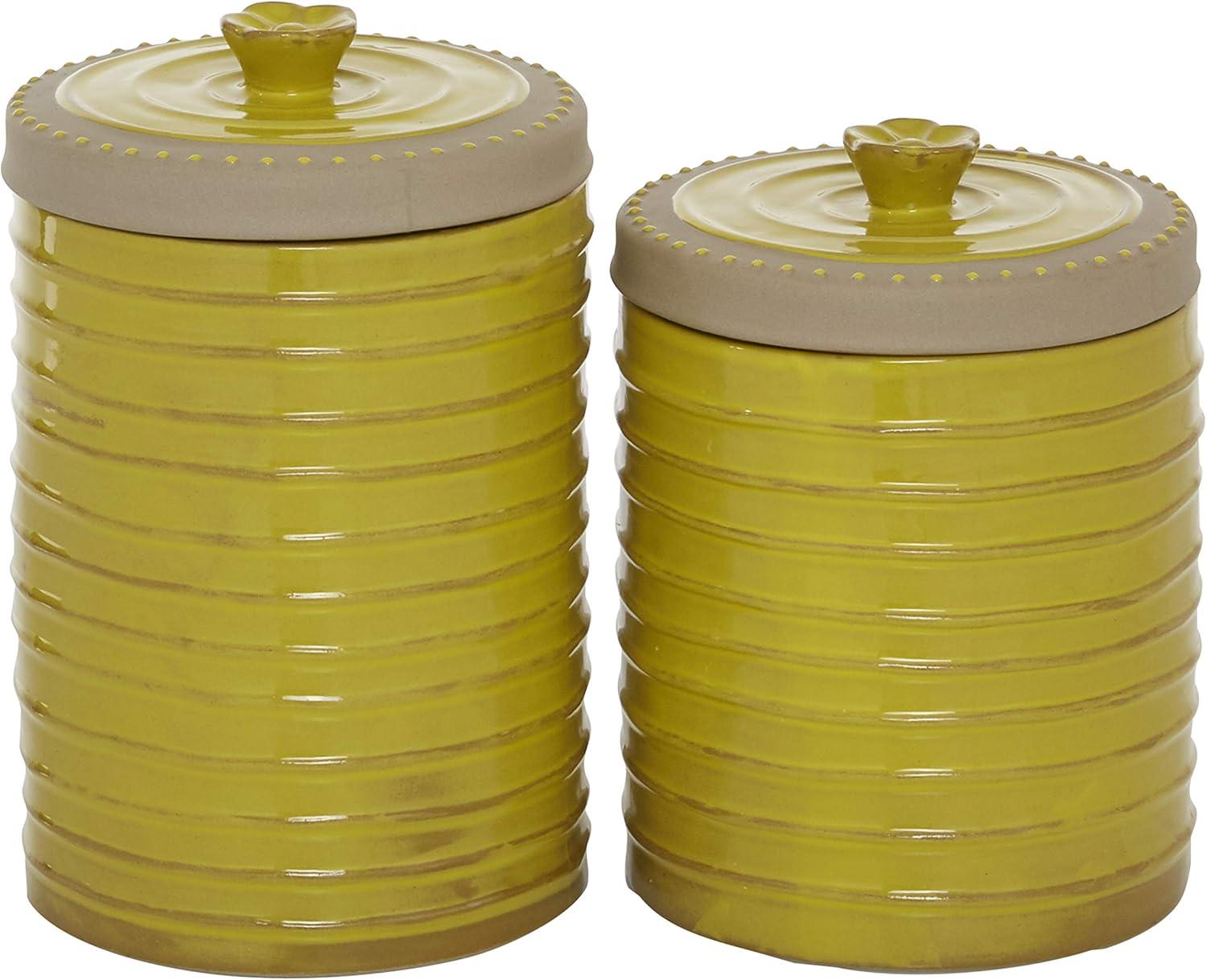 Yellow Ceramic Farmhouse Canister Set with Grooves