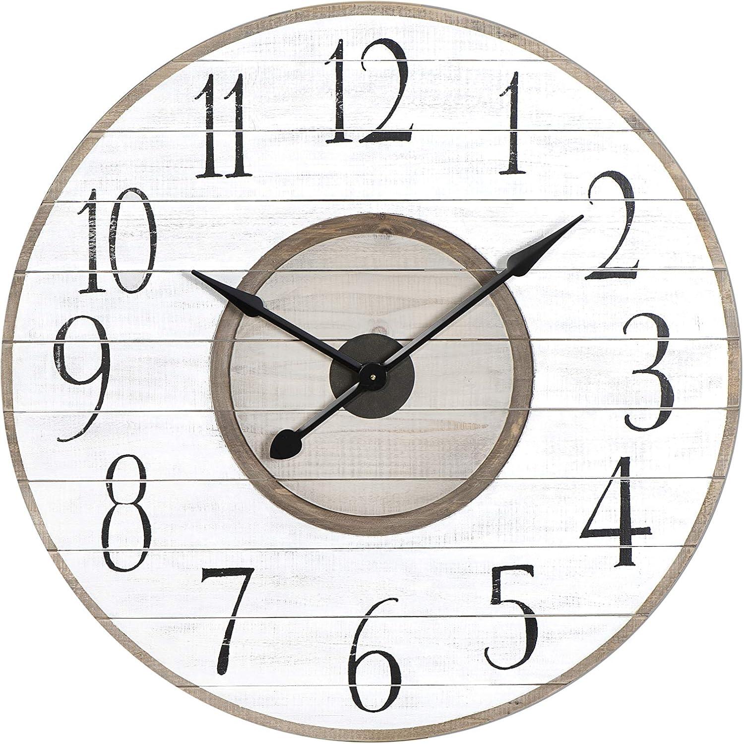 36" Round Distressed Wood Slat Clock White - Storied Home: Modern Analog, Indoor Use