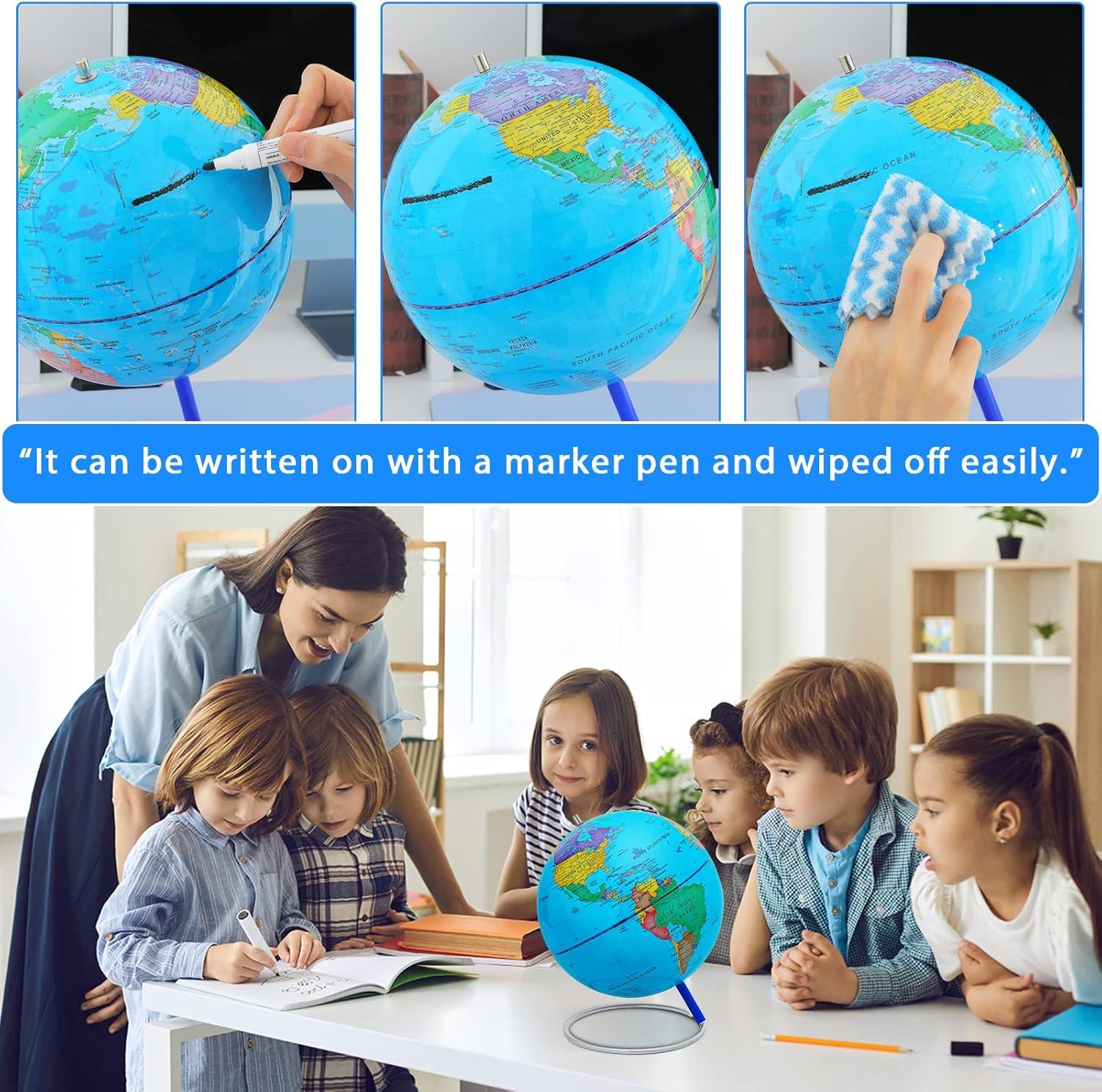 World Globe for kids Learning, 360° Horizontal Rotation Educational World Globe