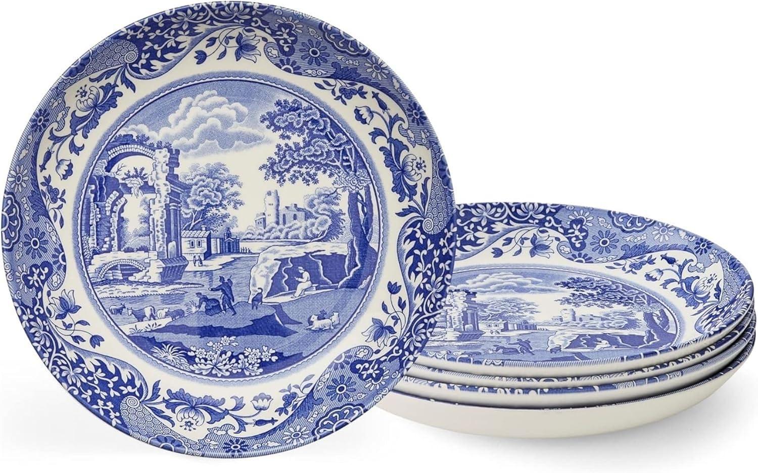 Spode Blue Italian Ascot 8-Inch Cereal Bowl - Decorative Earthenware Dinnerware with Scenic Border Design