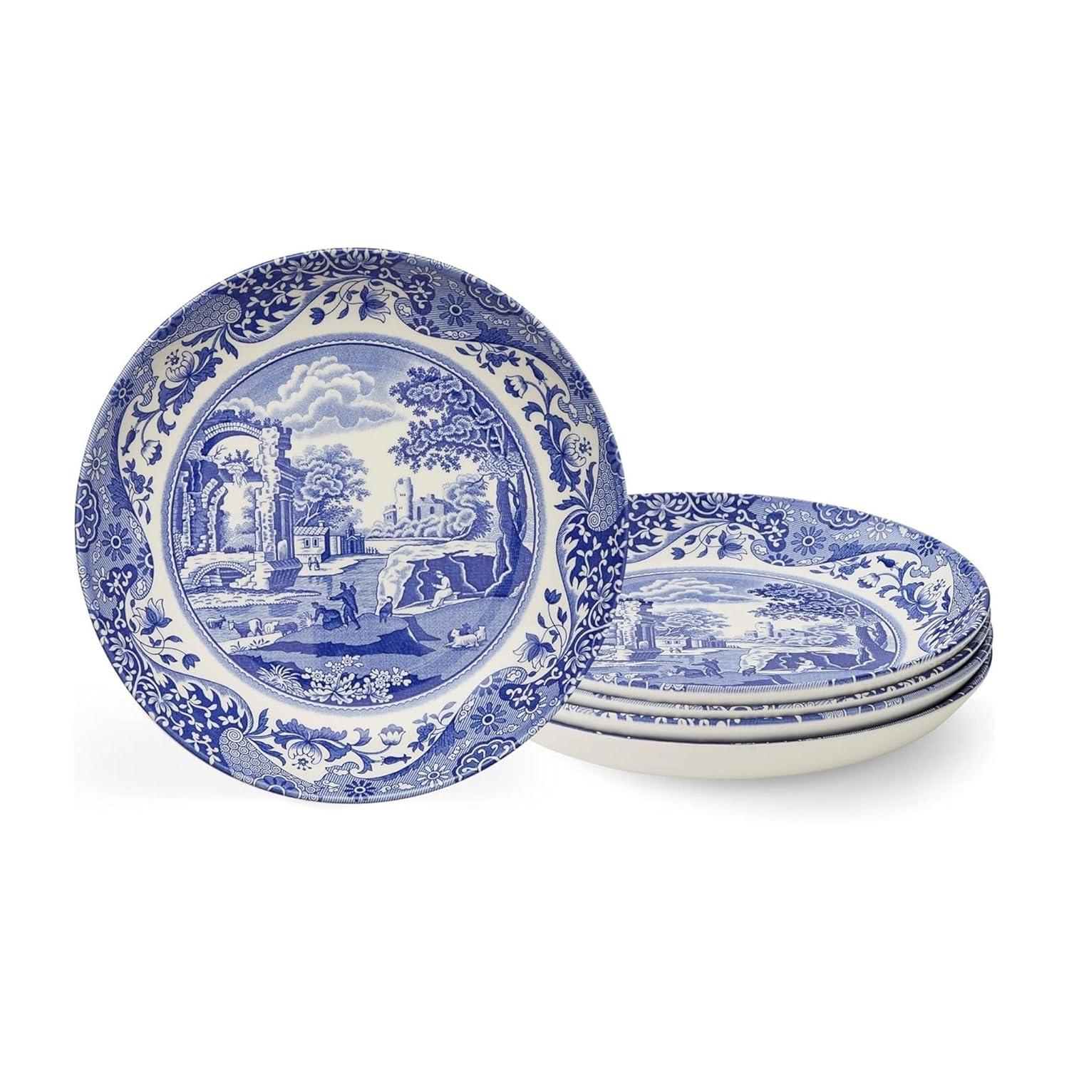 Spode Blue Italian Ascot 8-Inch Cereal Bowl - Decorative Earthenware Dinnerware with Scenic Border Design