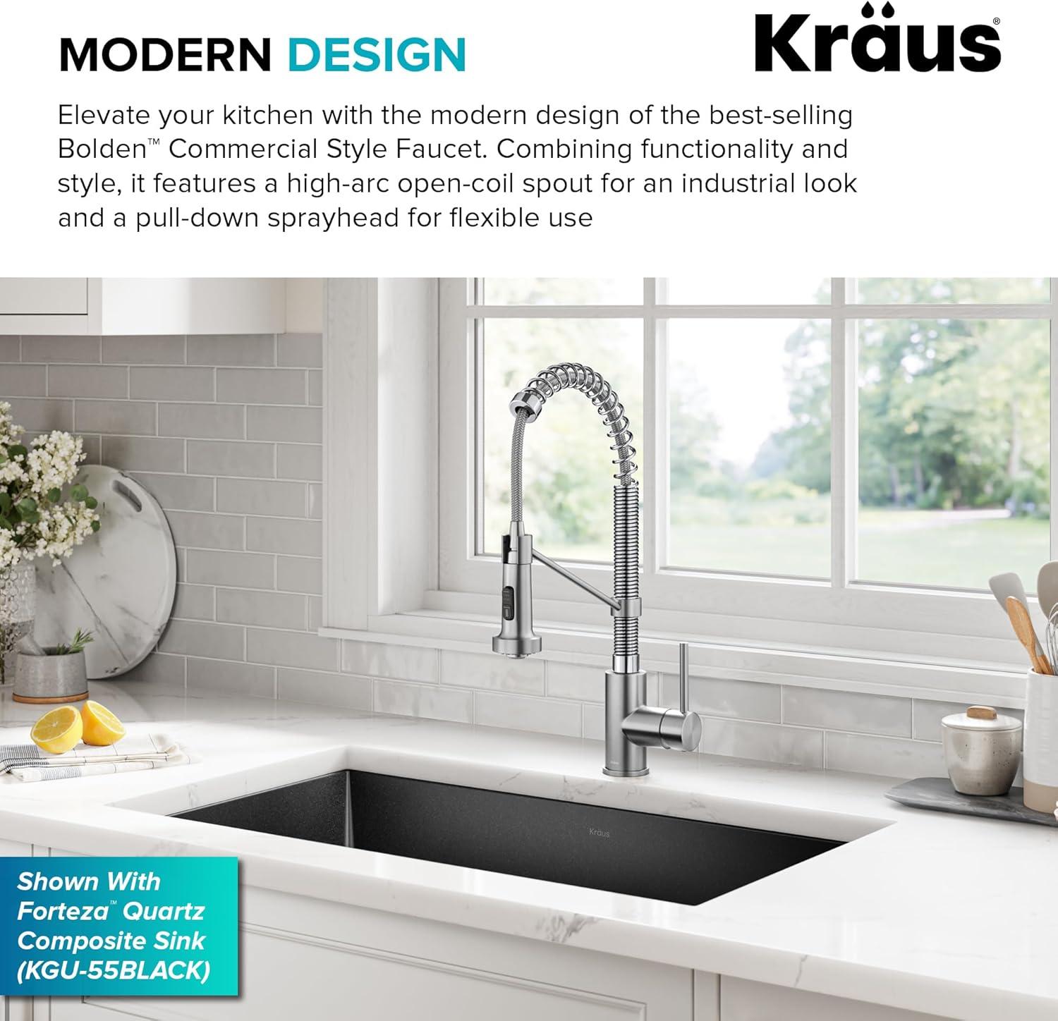 KRAUS Bolden Commercial Style 2-Function Single Handle Pull Down Kitchen Faucet