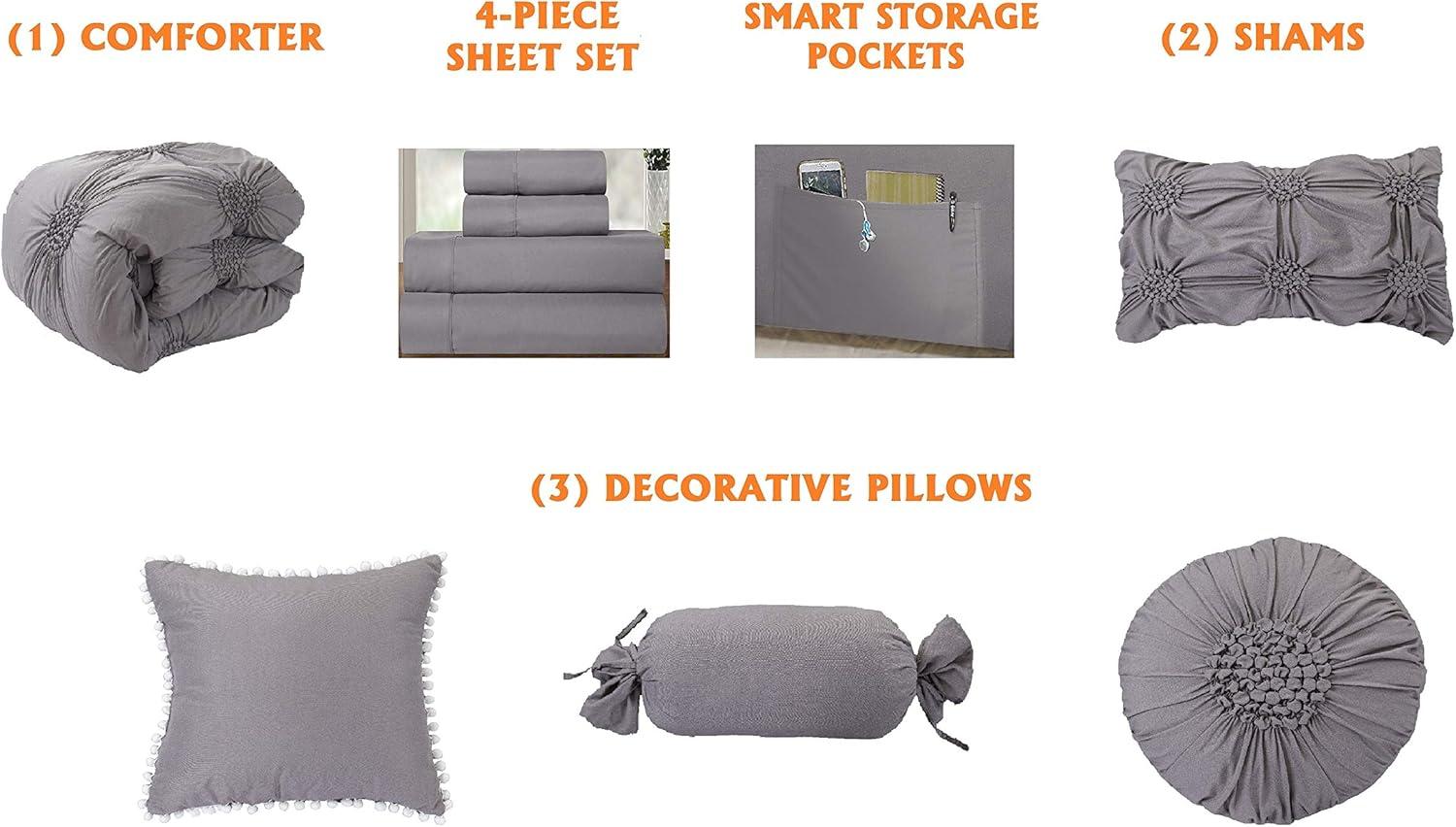 Gray Microfiber Full Down Alternative Reversible Bed in a Bag Set