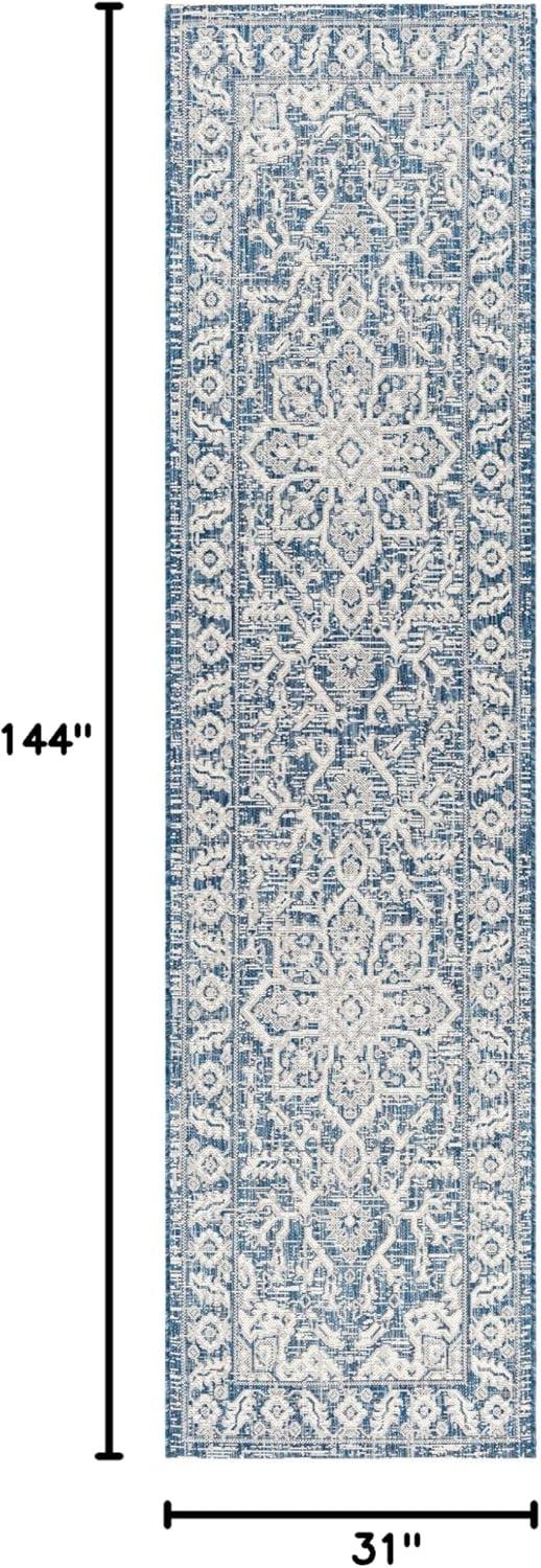 Denim Blue Synthetic Machine Woven Runner Rug, 2'7" x 12'