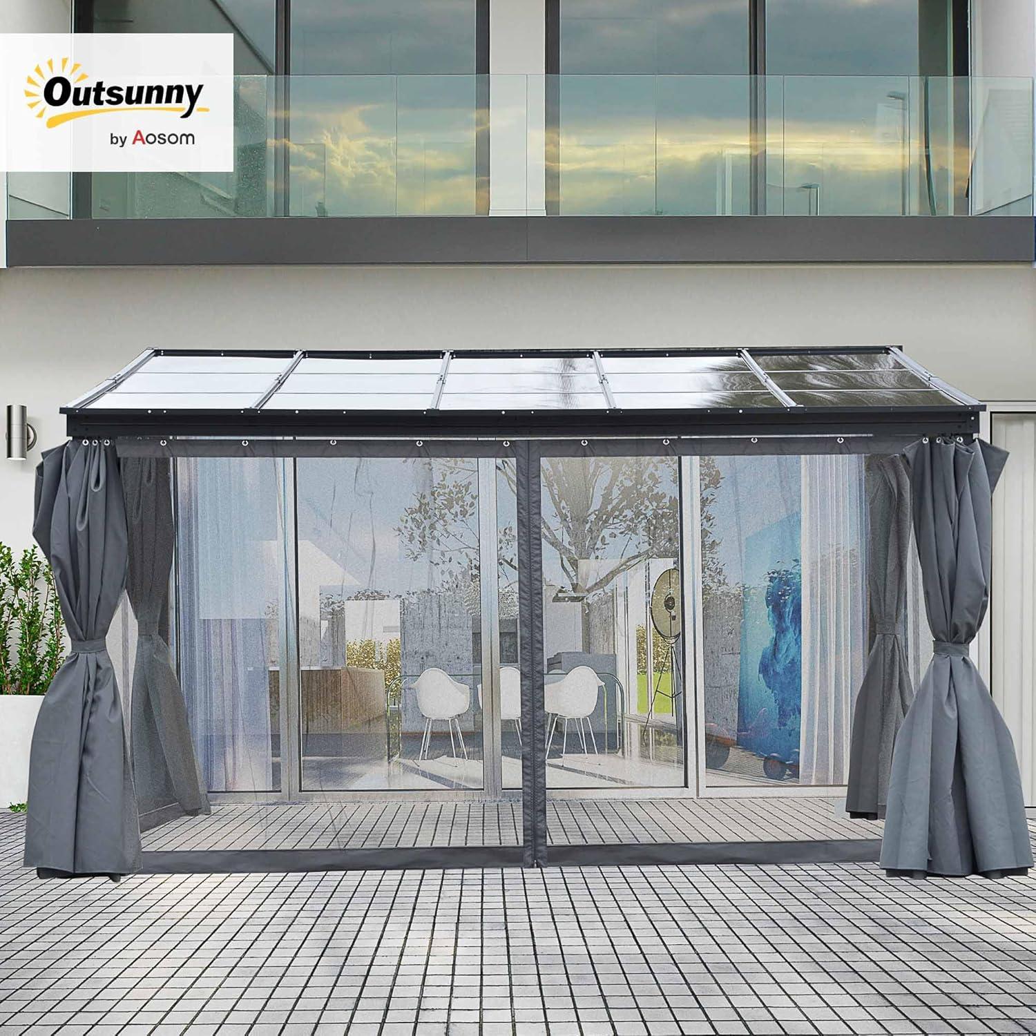 Outsunny 10' x 13' Outdoor Patio Gazebo with Sloping Polycarbonate Roof, Durable Aluminum Frame, & Netting Curtain