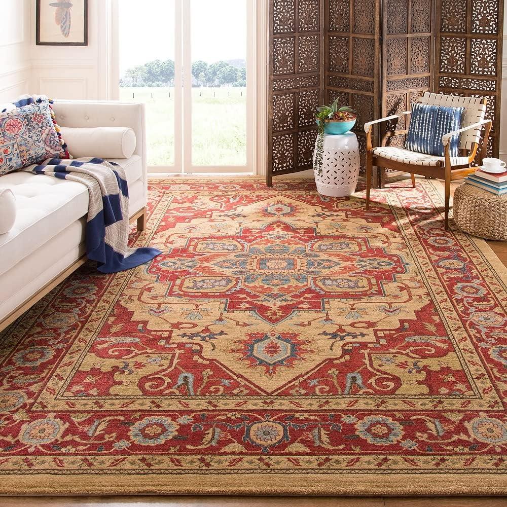 Elegant Mahal 79'' Red & Natural Synthetic Area Rug