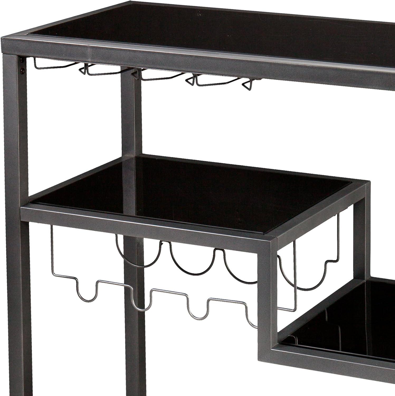 Gunmetal Gray Metal and Glass Bar Cart with Storage