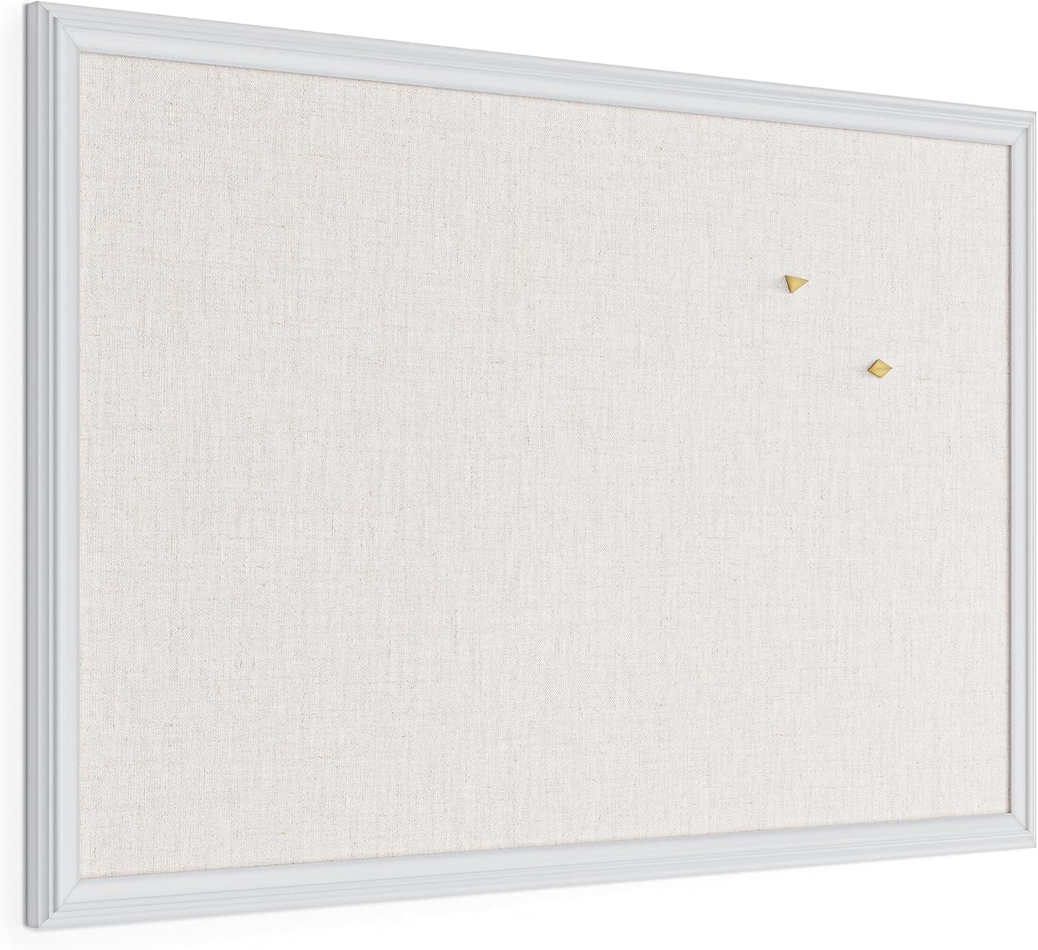 White Wood Frame Linen Covered Corkboard, 30" x 20"