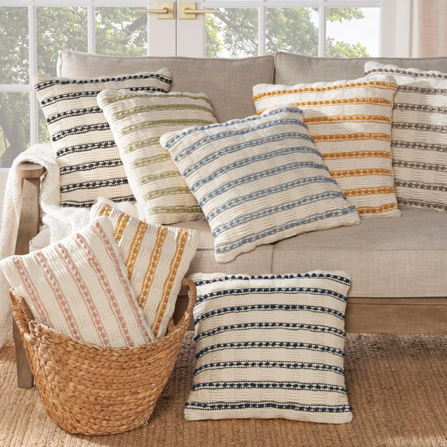 Mina Victory GC384-012020 Textured Cotton Blend Throw Pillow