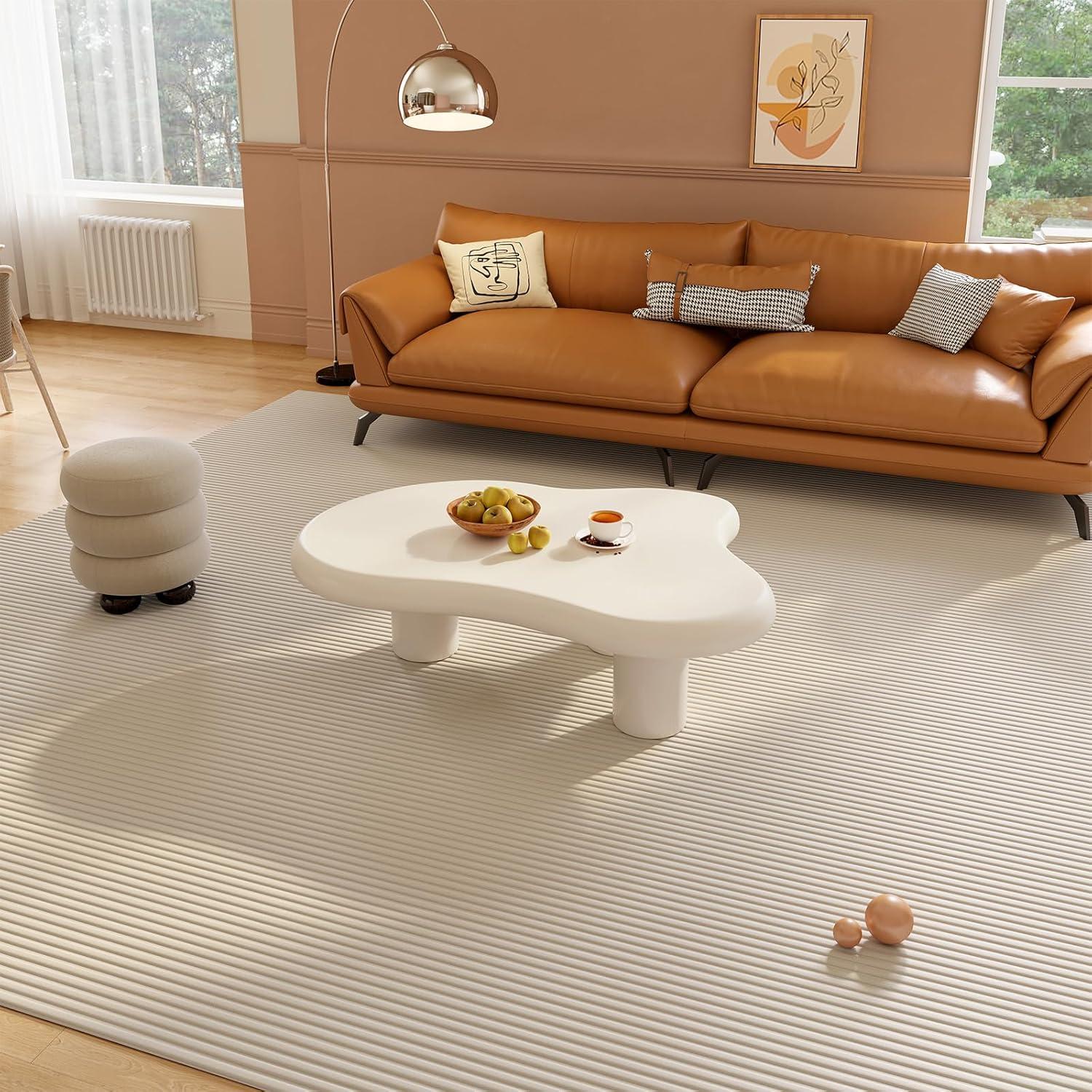 Guyii 41.02" Cream White Cloud Coffee Table, Irregular Coffee Table with 3 Legs for Living Room, Office