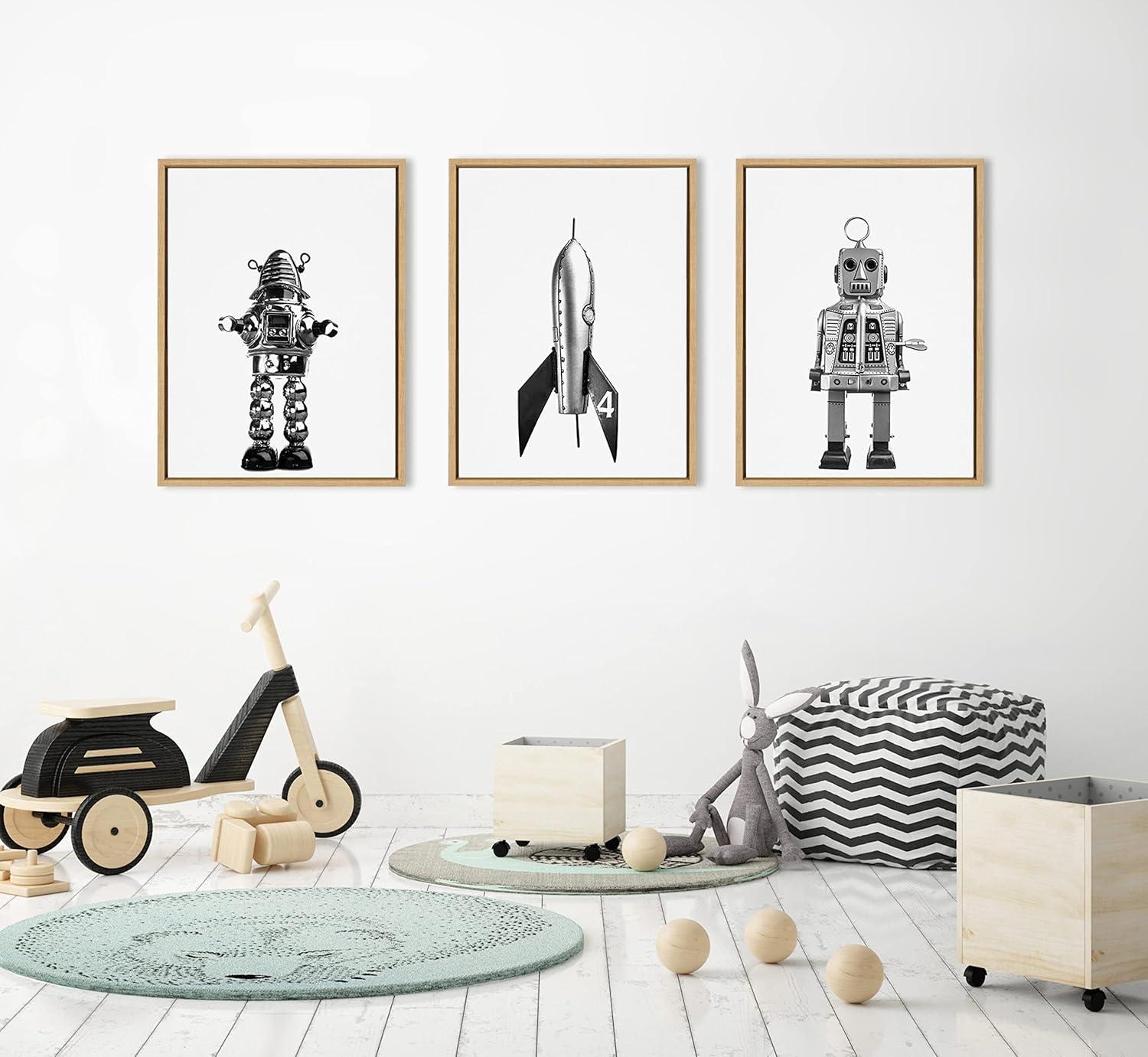 (Set of 3) 18" x 24" Sylvie Space Robot Canvas by Saint and Sailor Studios Natural - Kate & Laurel All Things Decor