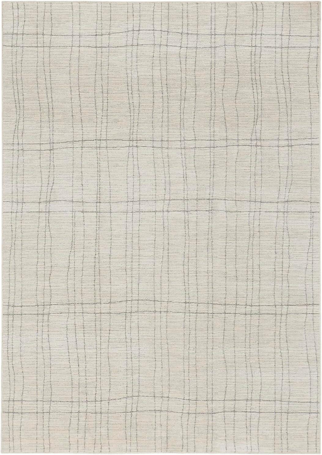 Ivory and Grey Abstract 4' x 6' Synthetic Area Rug