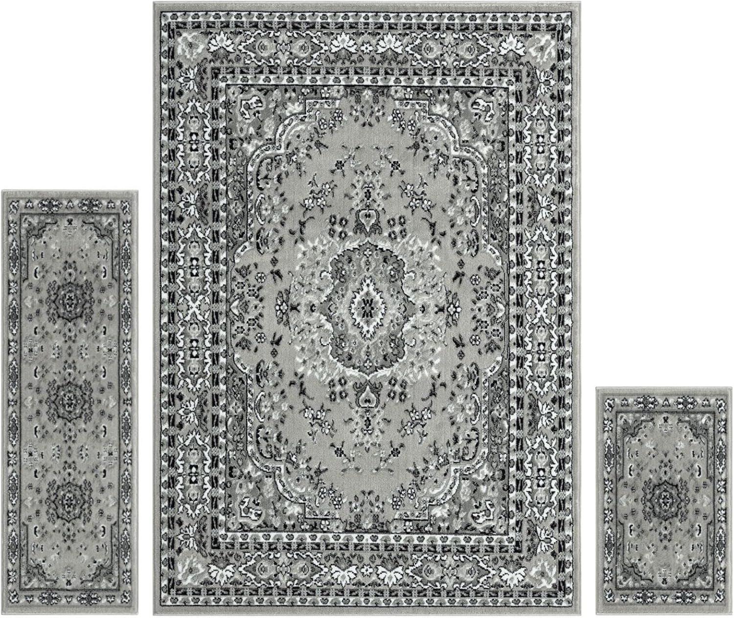 Home Dynamix Ariana Ksara Traditional Medallion Border Area Rug, Grey/Black, 3-Piece Set